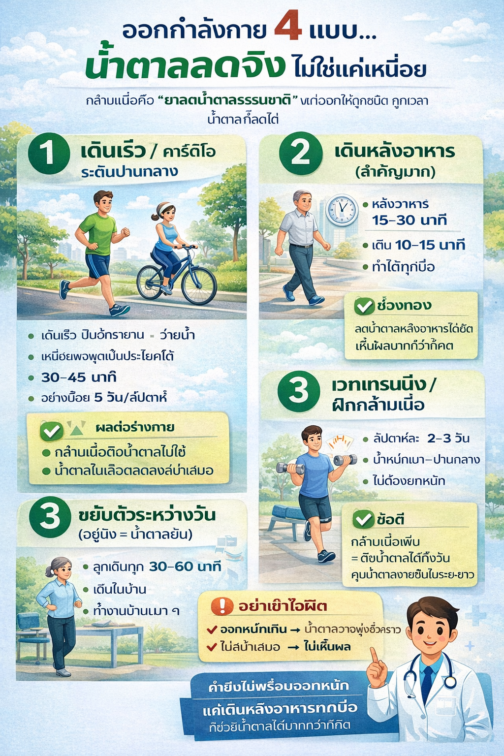 วิธีออกกำลังกายให้น้ำตาลลดลง