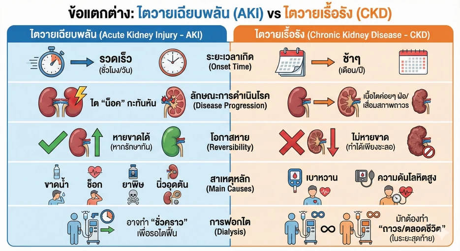 ข้อแตกต่างระหว่างไตวายเฉียบพลันและไตวายเรื้อรัง