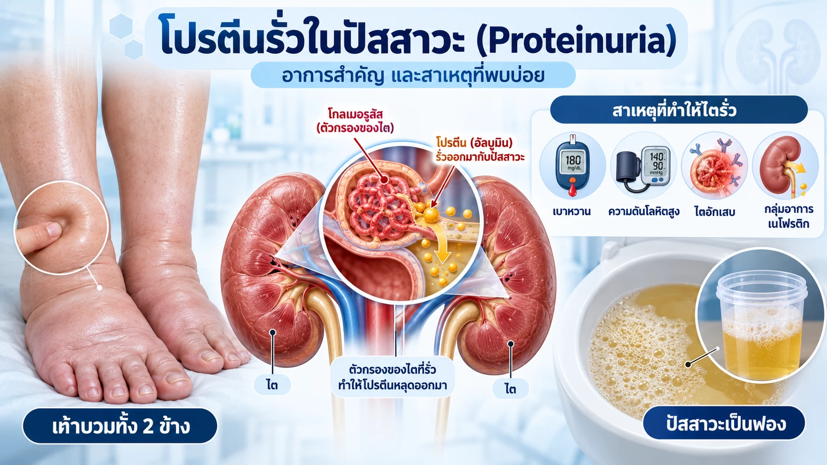 ไตรั่วพบโปรตีนในปัสสาวะ
